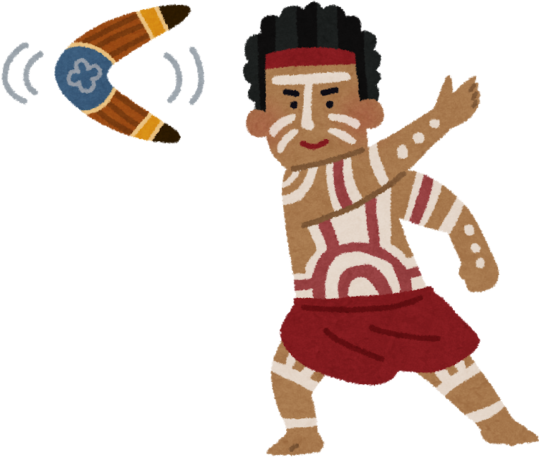 ブーメランを投げるアボリジニのイラスト - オーストラリア 人 イラスト (800x730)