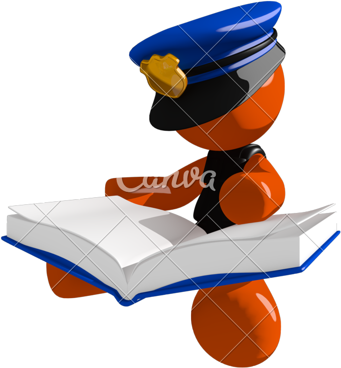 Orange Man Police Officer Sitting Reading Big Book - Police Officer Reading Book (770x800)