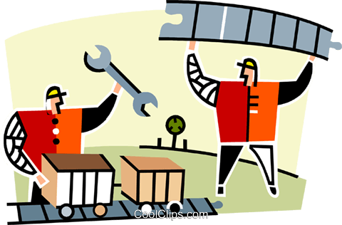 Two Men Working On The Railroad Royalty Free Vector - Working On The Railroad Clipart (1076x700)