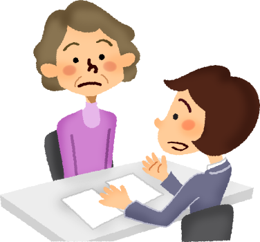 Senior Woman Having Consultation - シニア イラスト 相談 フリー (376x350)