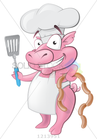 Stock Illustration Of Cute Cartoon Pink Pig Chef Wearing - Pig Vertical (340x488)