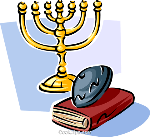 Menorah, Yarmulke And Bible Royalty Free Vector Clip - Judentum Clipart (480x439)