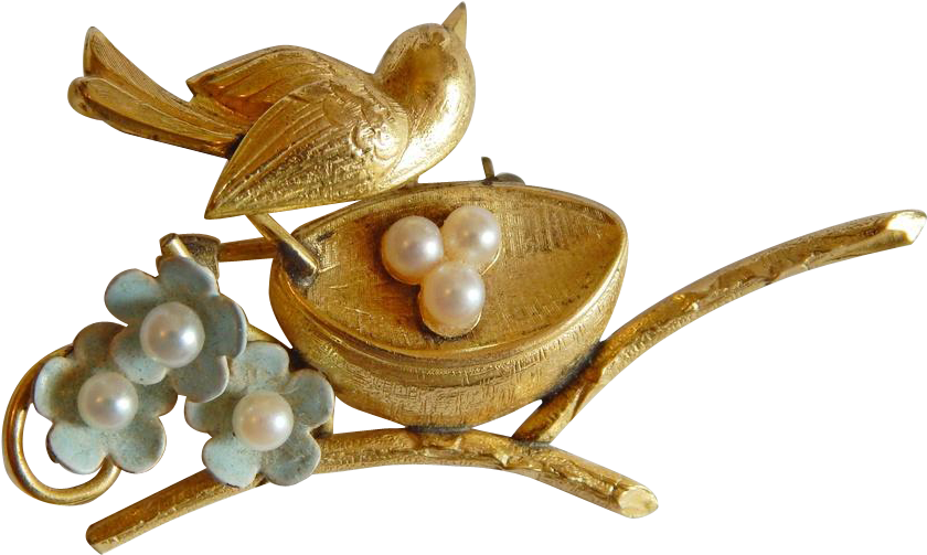 Sweet Signed Creed Gold Filled 12k Gold Pearl Enameled - Wren (839x839)