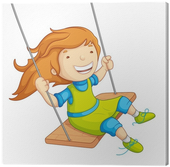 Salıncakta Sallanan Kız Bebek Vektör Çizim Tuval Baskı - Girl On A Swing Clipart (400x400)