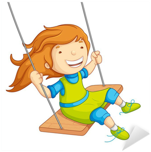 Salıncakta Sallanan Kız Bebek Vektör Çizim Çıkartması - Girl On A Swing Clipart (400x400)
