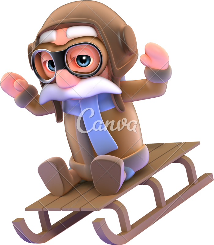 3d Pilot Rides His Sled - Cartoon (700x800)