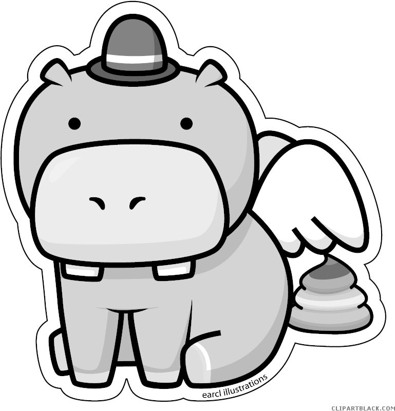 Hippo Animal Free Black White Clipart Images Clipartblack - Cartoon (818x824)
