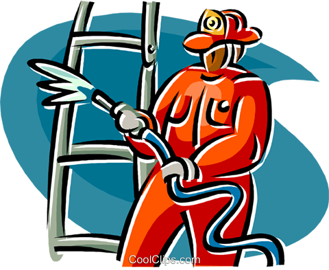 Firefighter With Ladder And Hose Royalty Free Vector - Firefighter (480x393)