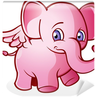Flying Pink Elephant Cartoon Character Wall Mural • - Pink Elephant Queen Duvet (400x400)