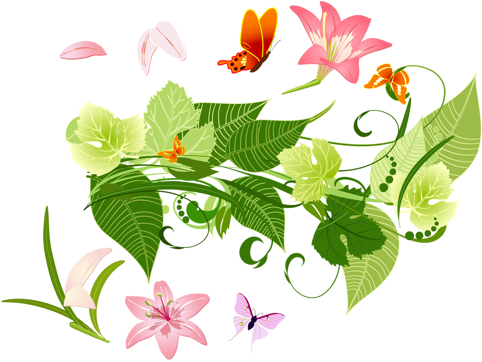 Pc Rec, Flowers, Water, Butterfly, For Mobile Picture - Flowers And Leaves Png (1600x1255)