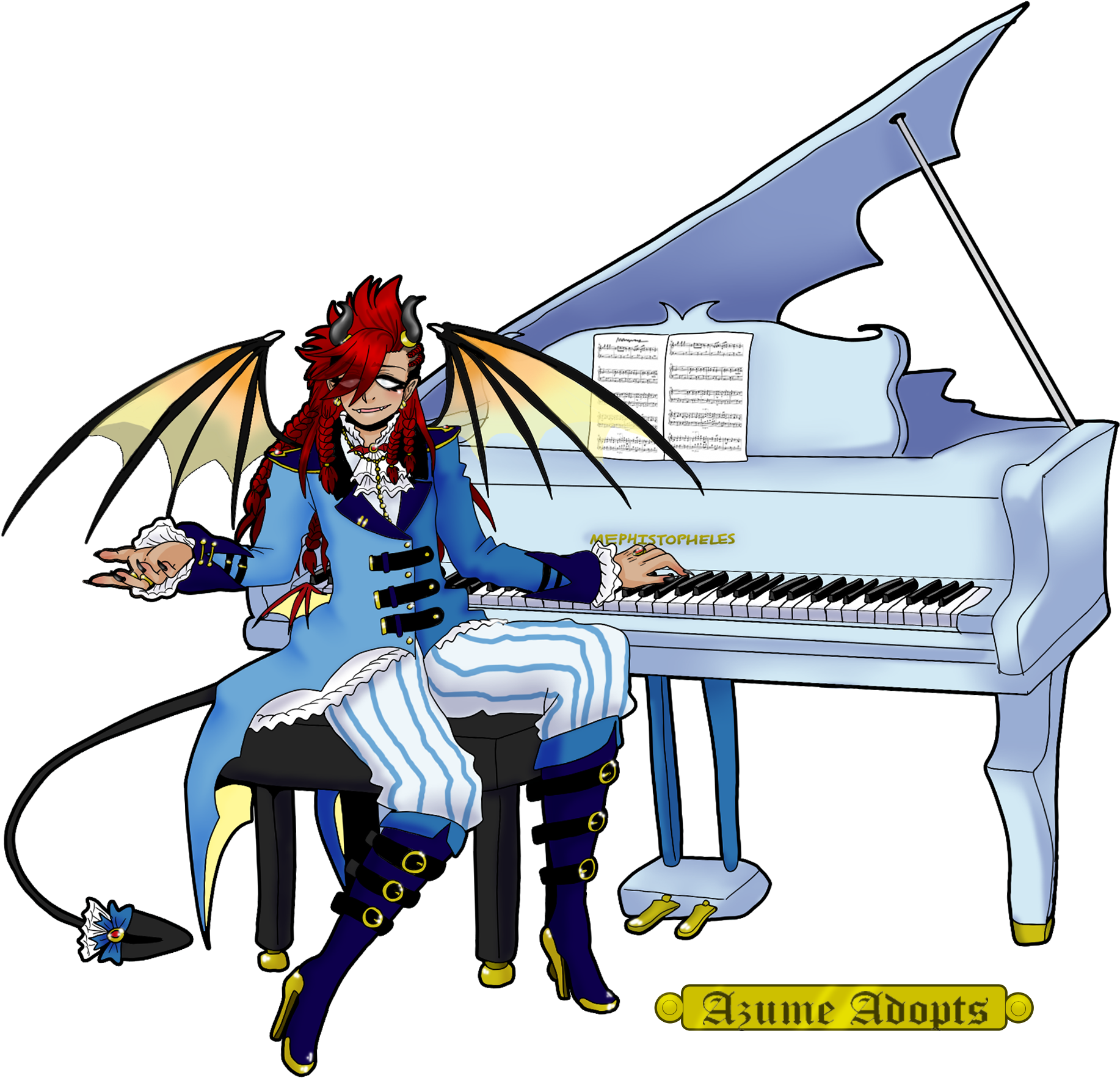 Demon Pianist [infernal Ensemble Adopts] By Azume-adopts - Cartoon (1899x1777)