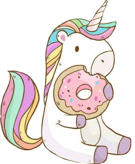 Unicorn Donut Kawaii Rainbowfreetoedit - Unicornio Con Una Dona (453x549)
