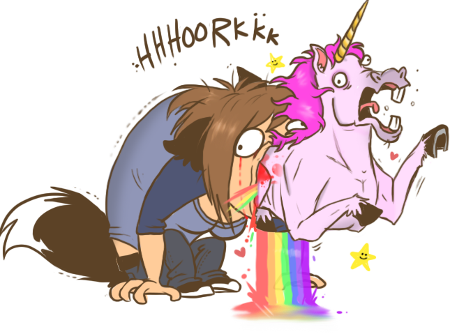 Rainbows And Unicorns By Pistachiozombie - Unicorn Vomiting Rainbow Png (645x479)