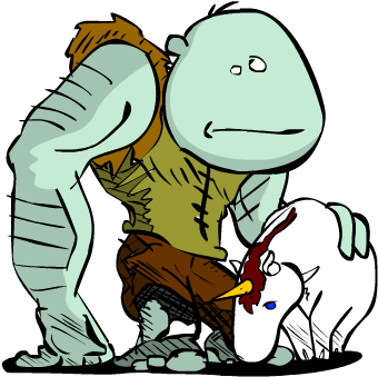 A Troll Walking His Unicorn - Cartoon (400x400)