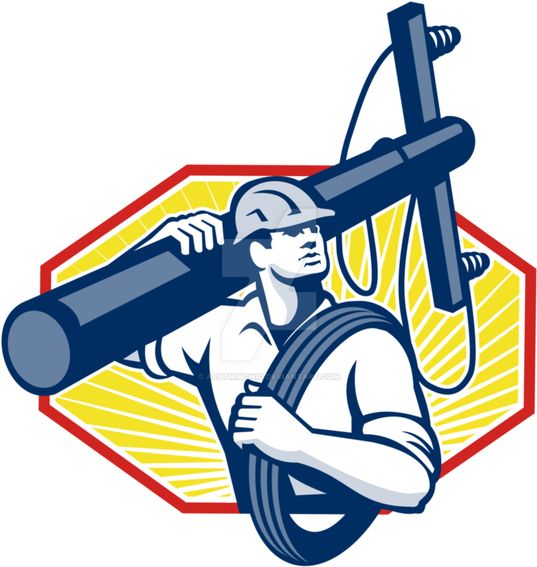 Power Lineman Repairman Carry Electric Pole By Apatrimonio - Electrical Transformer Clipart (1024x1024)