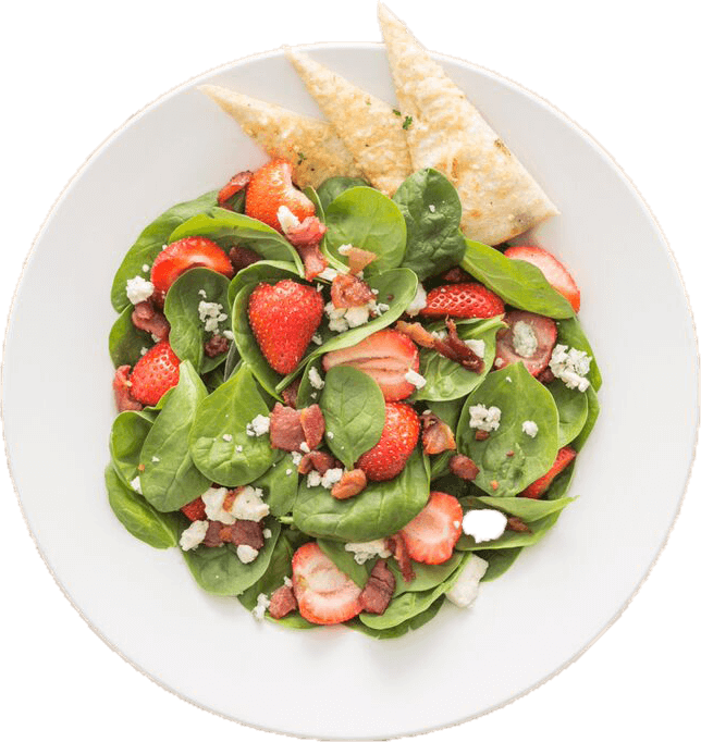 Strawberries, Crispy Bacon, Gorgonzola, Baby Spinach - Spinach Salad (644x682)