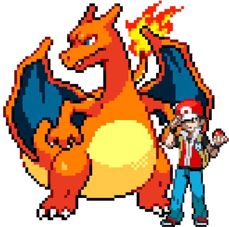 Red And His Charizard Pixel Render By Mattplaysvg - Pokemon Charizard Pixel Art (950x841)