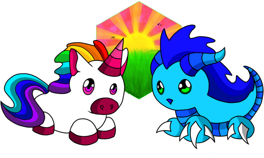 Cute Unicorn And Dragon By Ladyvoodoogirl - Cartoon (894x894)
