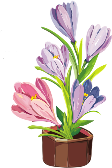 Spring Crocus Pot Png Clipe - Wall Stickers Wall Decals Style Creative Flower Butterfly (424x600)