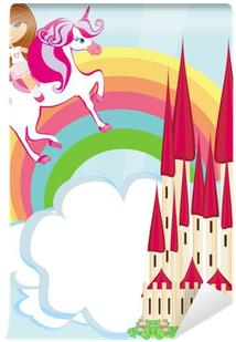Girl On A Unicorn Flying On A Rainbow Wall Mural • - Unicorn (400x400)