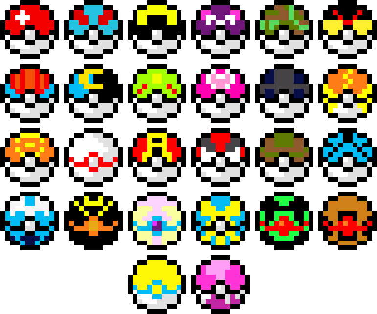 Pixel Pokeballs - Pixel Art Pokemon Pokeball (870x700)