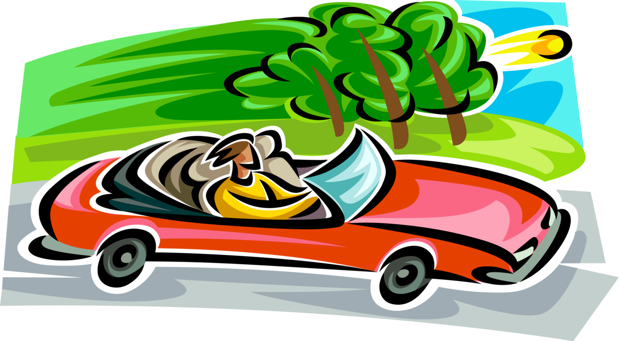 Vector Illustration Of Convertible Automobile Motor - Illustration (1269x700)