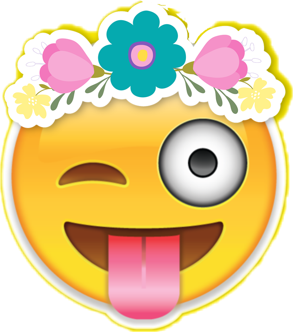 Emoji Emojistickers Flowercrown - Smiley Faces With Tongue Sticking Out (933x1058)