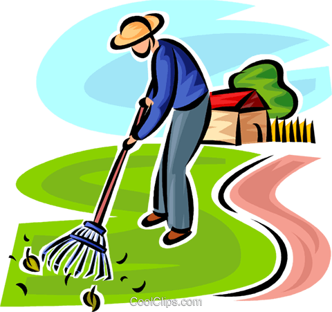 Garden Clipart Man - Cleaning The Yard Clipart (480x451)