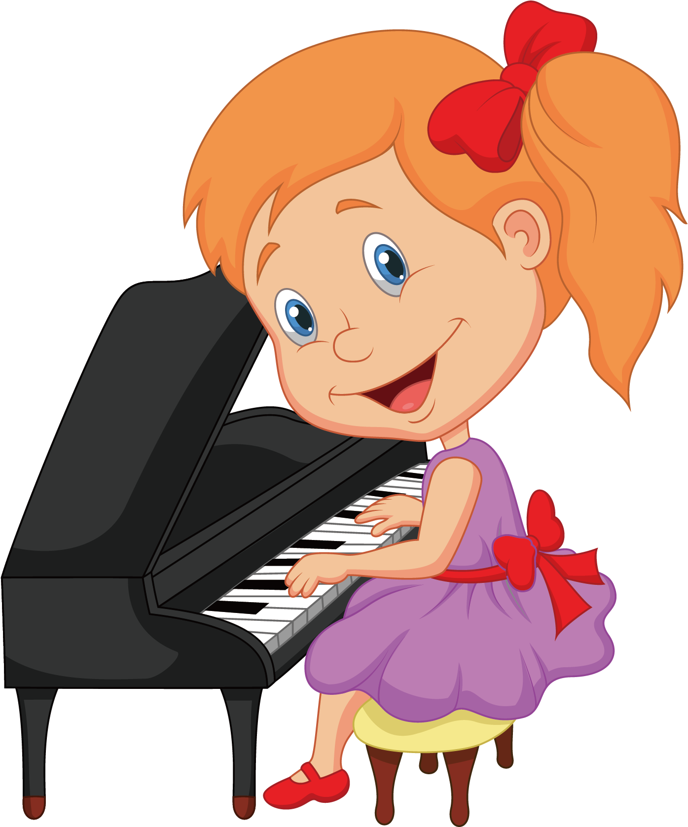 Piano Cartoon Illustration - Cartoon Girl Playing Piano (2126x2126)