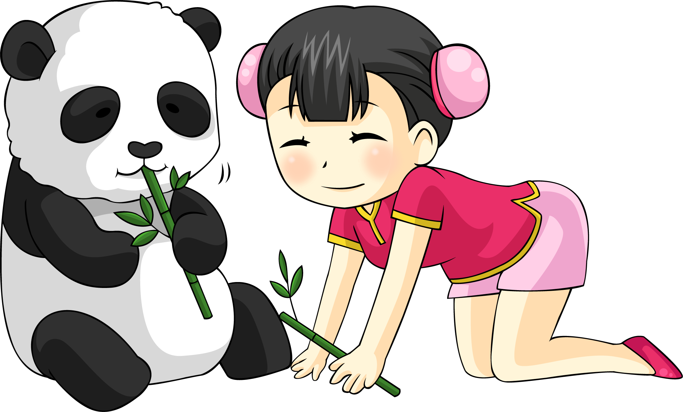 Giant Panda Bamboo Panda Cartoon Illustration - Cartoon Girl With Cartoon Panda (2192x1322)