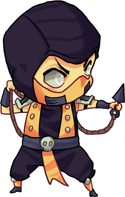 Get Over Heeere By Felipenero - Scorpion Mortal Kombat Chibi (481x700)