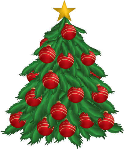 Christmas Tree With Red Christmas Ornaments Png Clipart - Christmas Ornaments Png (415x500)