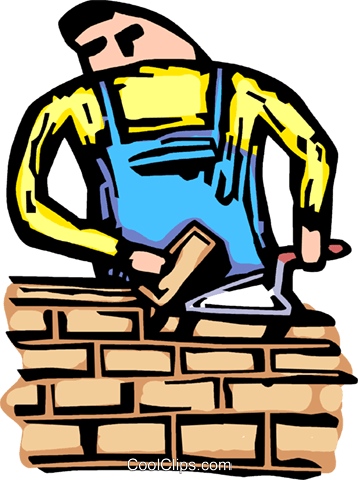 Mason Building A Brick Wall Royalty Free Vector Clip - Mason Building A Brick Wall Royalty Free Vector Clip (358x480)