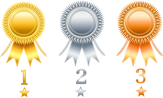 Gold Silver Copper Transparent Rosette Prizes Set - Gold Rosette Png (600x375)