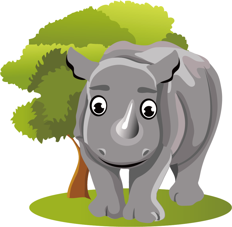 Rhinoceros Cartoon - Jungle Calf - Cool Cartoon Rainforest Animals (1181x1181)