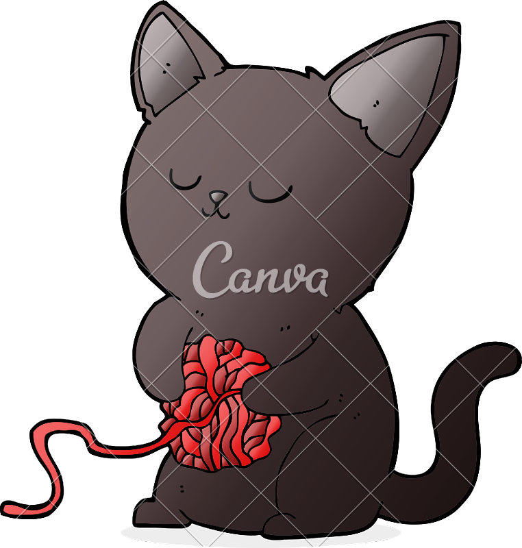 Cute Black Cat Playing With Ball Of Yarn - Black Cat (762x800)