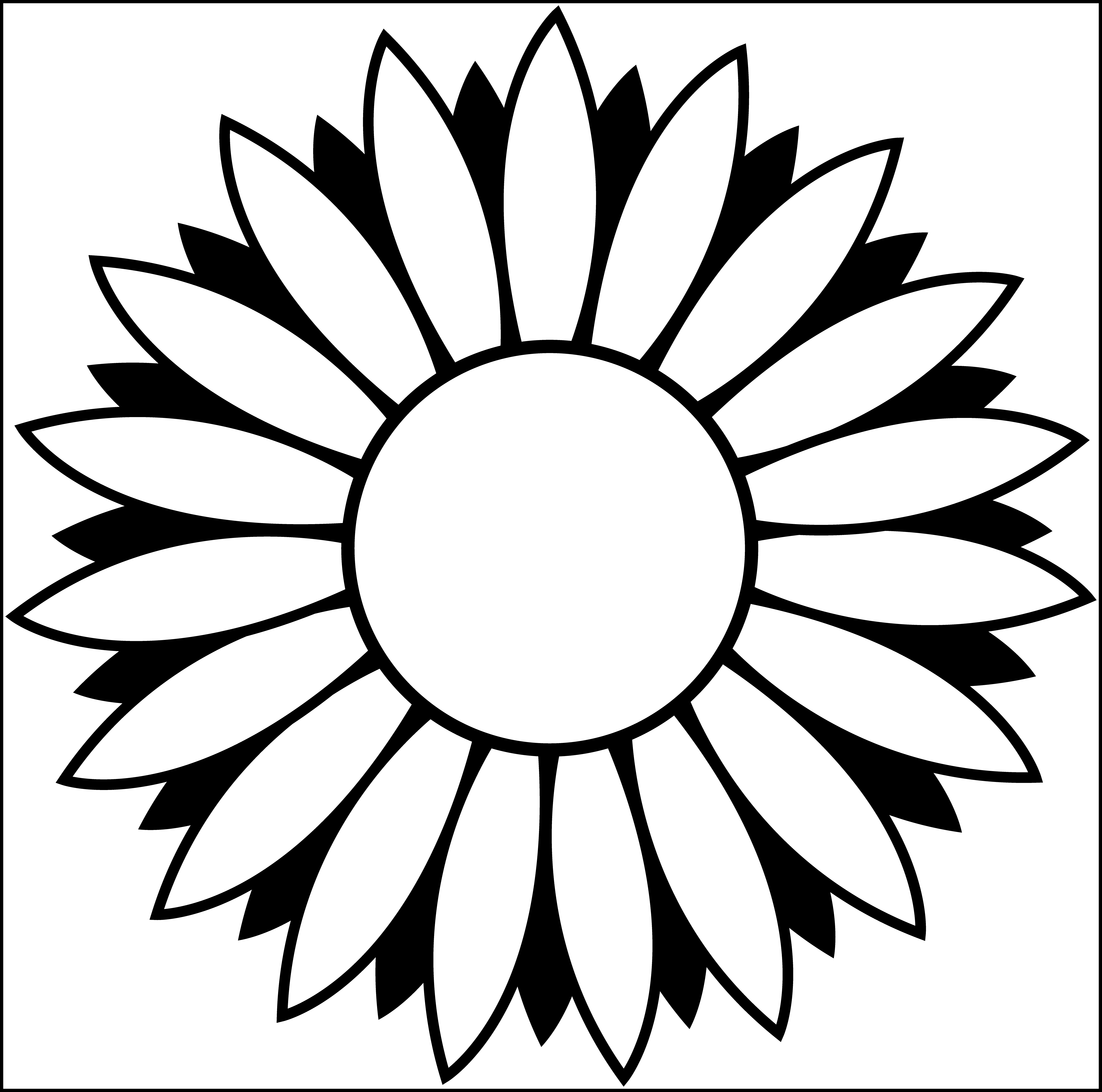 The Best Drawing Clipart Sunflower Pencil And In Color - Sunflower Black And White Clipart (5187x5142)