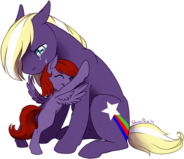 Shinepawpony, Crying, Earth Pony, Father And Daughter, - Cartoon (700x592)