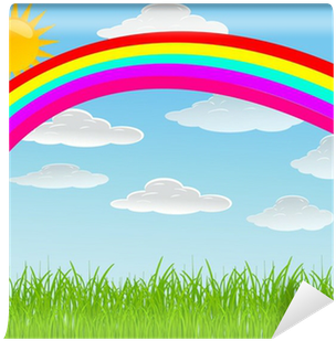 Vector Background With Sky, Rainbow And Sun Wall Mural - Circle (400x400)