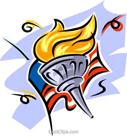 American Flag And Olympic Torch Royalty Free Vector - Olympics Clipart (447x480)