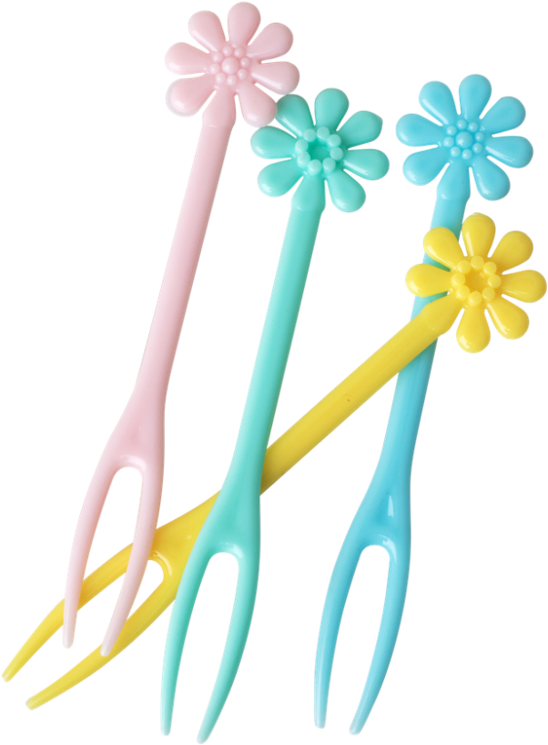 30 Flower Shaped Canape Forks Pastel Colours Rice Dk - Canapé (1000x1000)