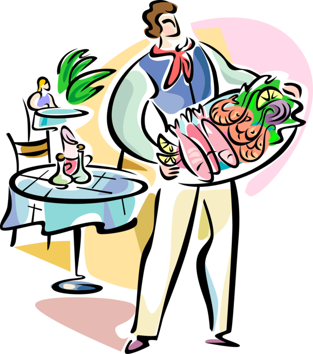 Vector Illustration Of Waiter With Traditional Greek - Griechisch Essen Clipart (619x700)