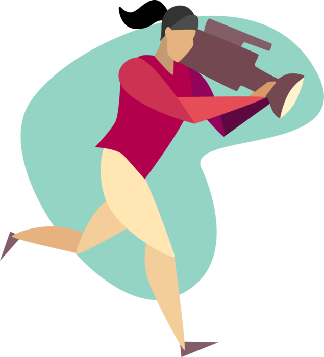 Vector Illustration Of Camerawoman Running With News - Illustration (635x700)