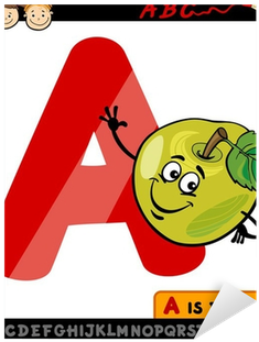 Letter A With Apple Cartoon Illustration Sticker • - Alphabet Letters Cartoon (400x400)
