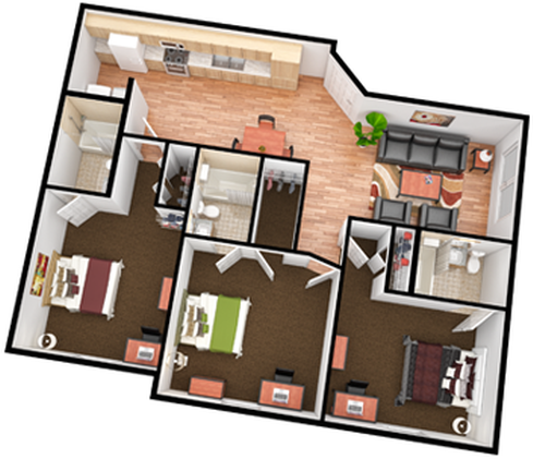 3 Bedroom/ 3 Bathroom - Floor Plan (750x422)