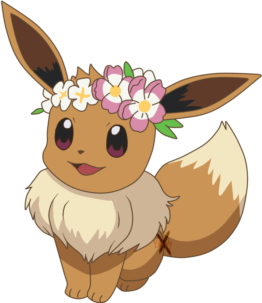Eevee Flowercrown By Paintingbunnx Eevee Flowercrown - Pokemon Eevee Flower Crown (1024x1070)