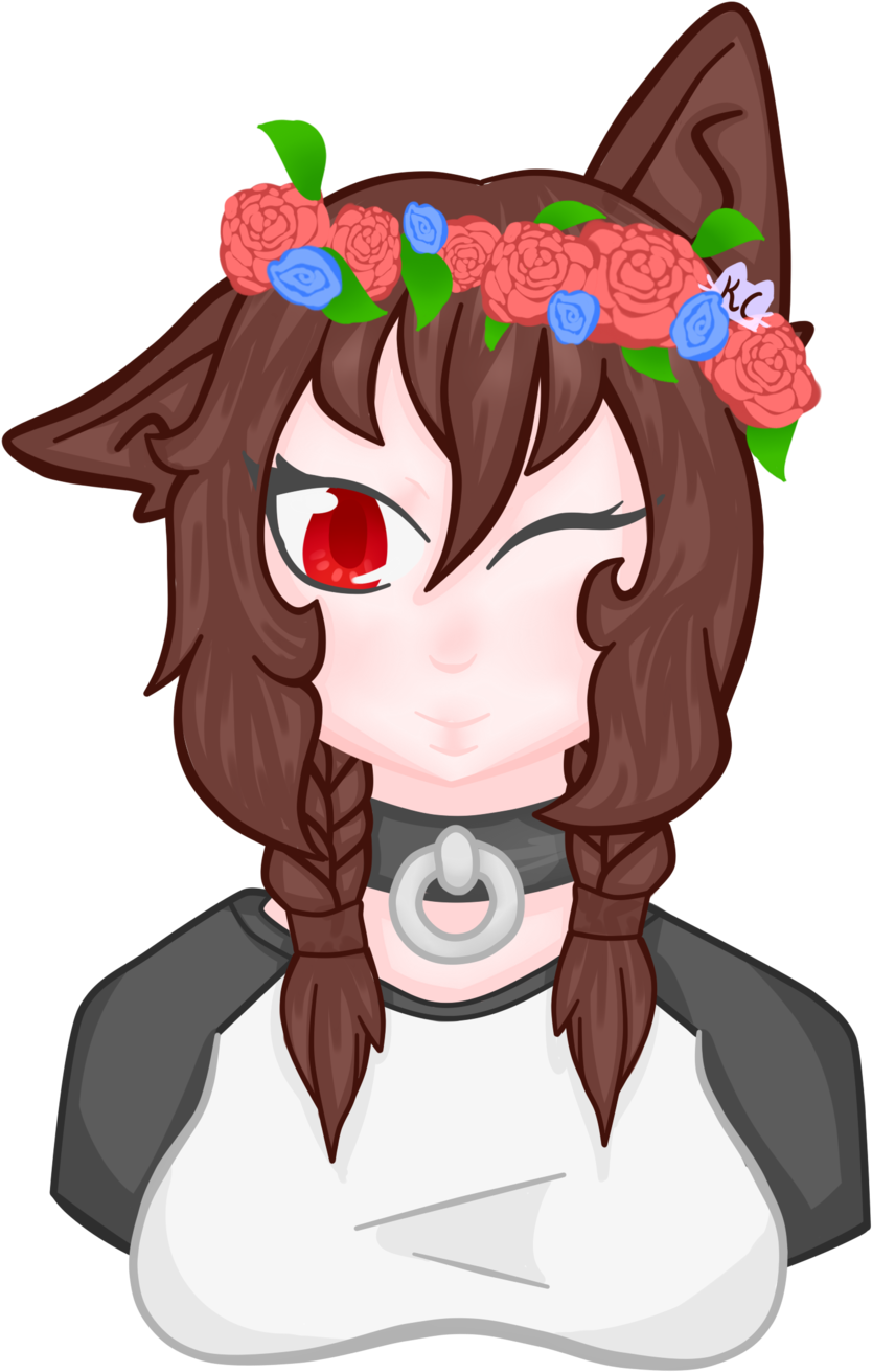 A Cat With A Flower Crown By Kittencensors - Cartoon (1024x1459)