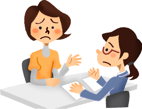 Worried Woman Having Consultation - Cartoon (457x350)