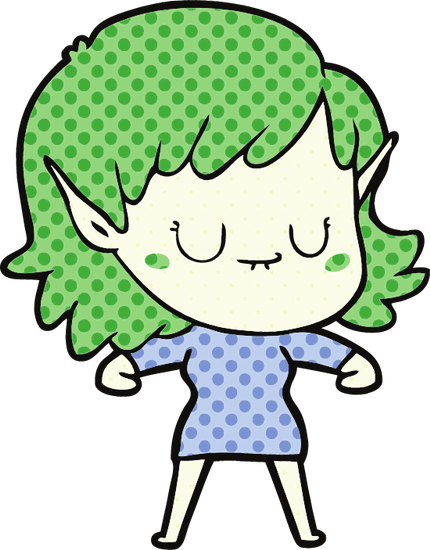 Happy Cartoon Elf Girl Character Vector Illustration - Drawing (430x550)