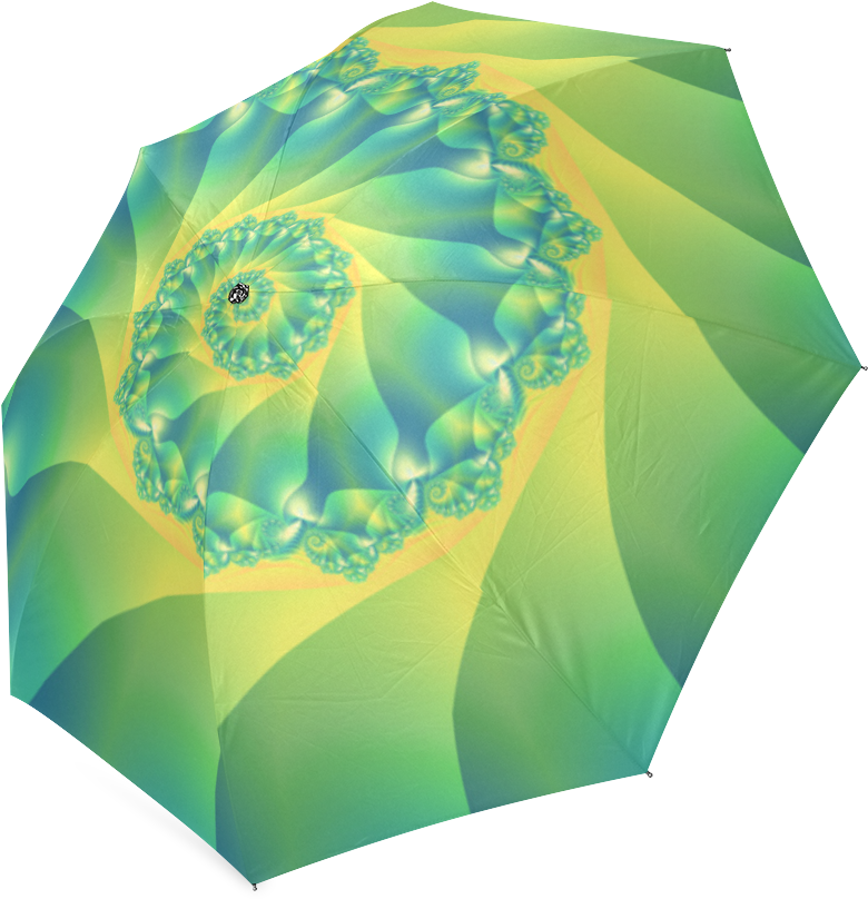 Yellow And Lime Green Spiral Fractal Foldable Umbrella - Umbrella (1000x1000)